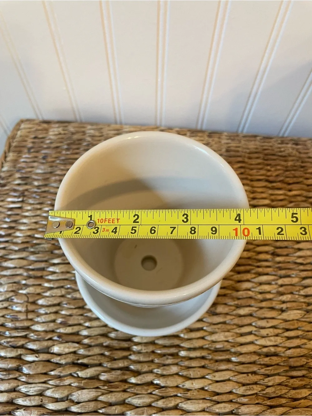 Set of 3 Longaberger Blue Ceramic Herb Pots with Saucers - Cream